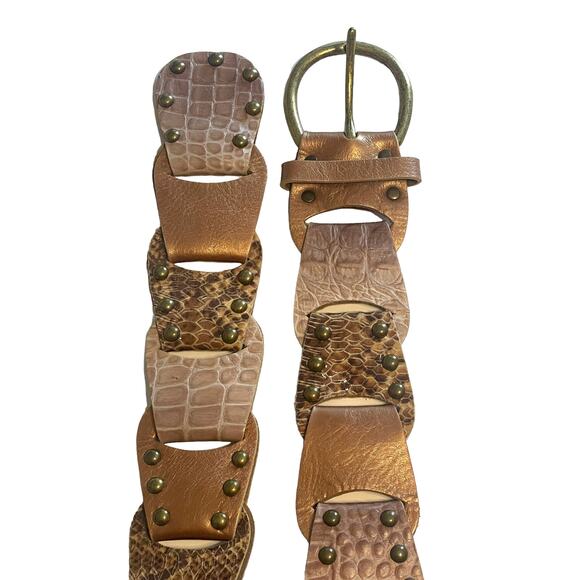 Leatherock Mixed Media Leather Statement Belt Womens Size S/M Tan Animal Print